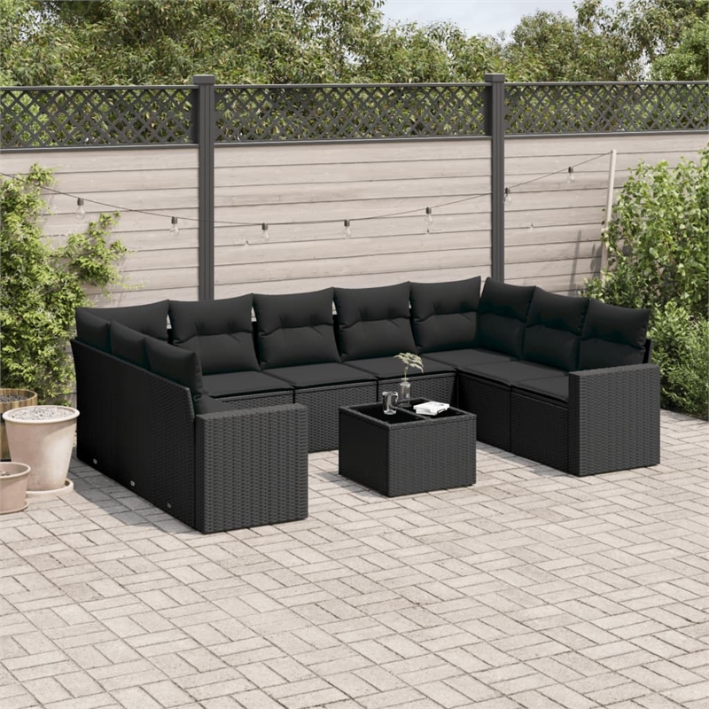Afuera Living Contemporary 10 Piece Poly Rattan Small Sofa Set in Black
