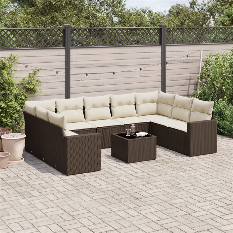 Afuera Living Contemporary Poly Rattan Sofa Set in Brown/Cream