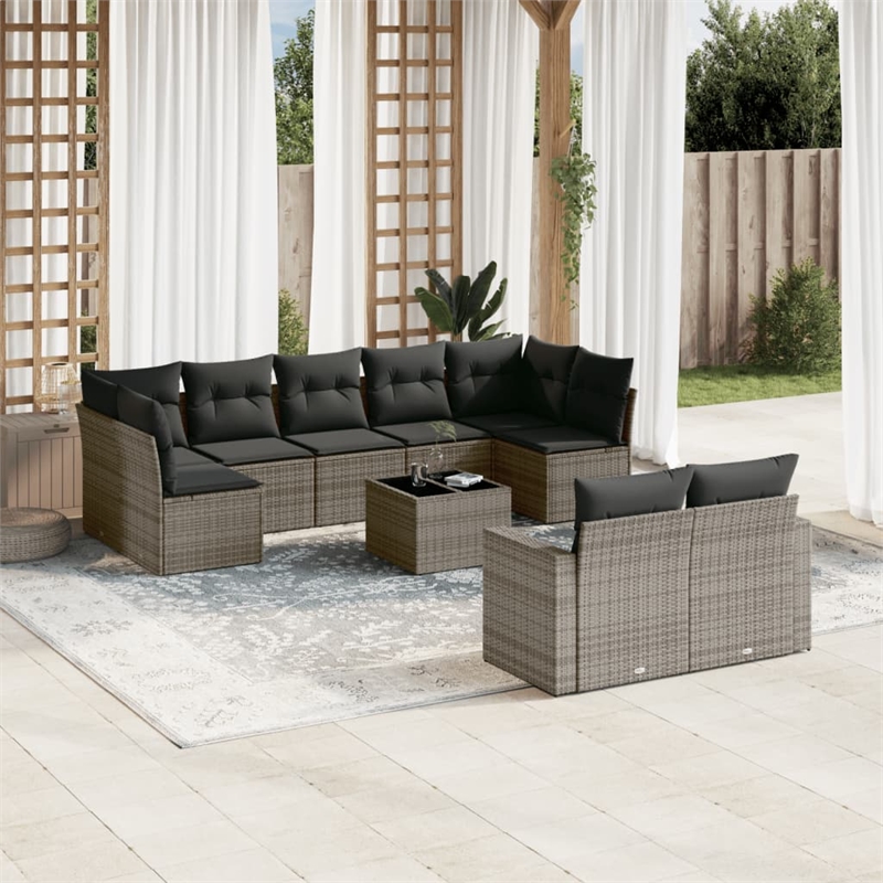 Afuera Living Contemporary 10 Piece Poly Rattan Sofa Set in Gray