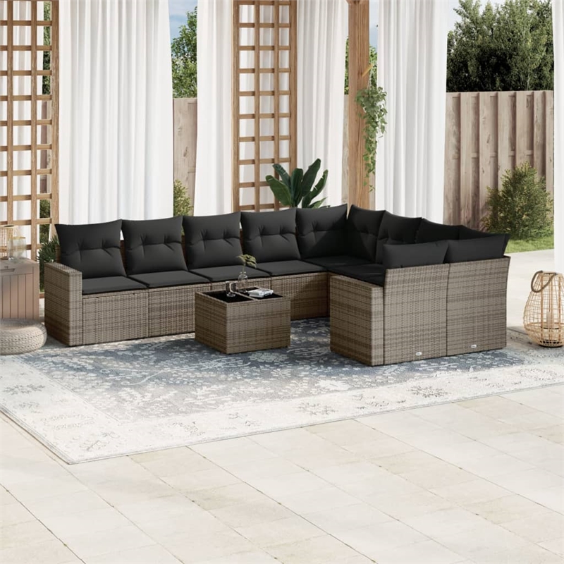 Afuera Living Contemporary 10 Piece Poly Rattan Small Sofa Set in Gray