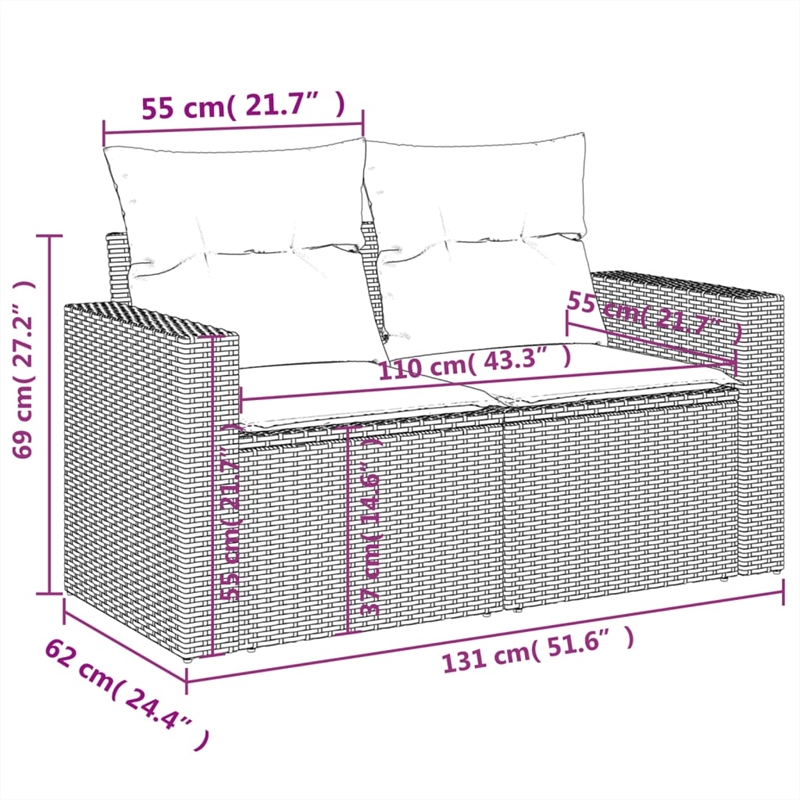 Afuera Living Contemporary 10 Piece Poly Rattan Small Sofa Set in Gray