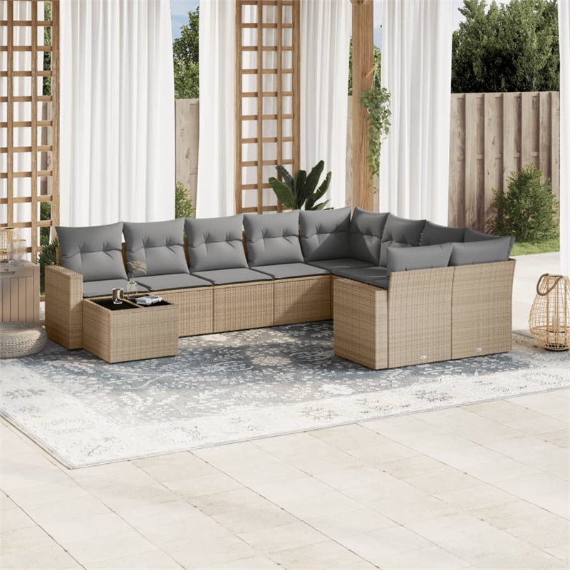 Afuera Living Contemporary 10 Piece Poly Rattan Sofa Set in Gray/Beige