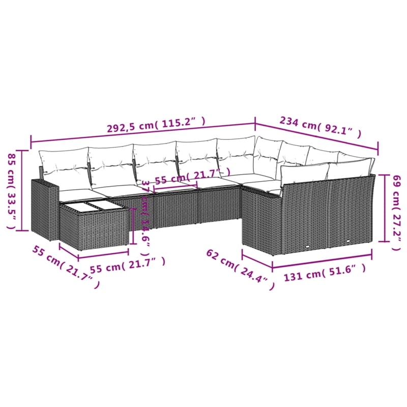 Afuera Living Contemporary 10 Piece Poly Rattan Sofa Set in Gray/Beige