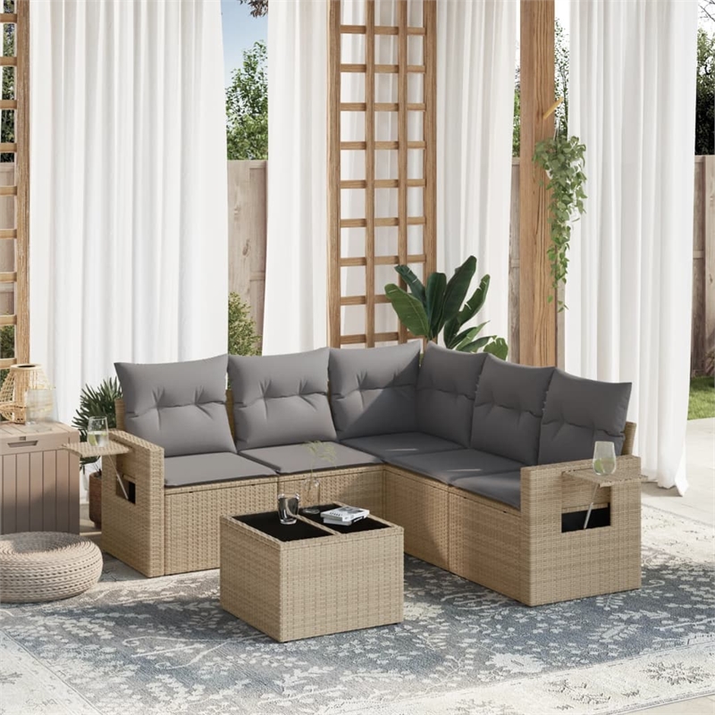 Afuera Living Contemporary Synthetic Poly Rattan 6 Piece  Sofa Set in Beige