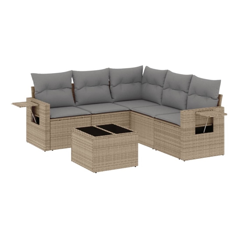 Afuera Living Contemporary Synthetic Poly Rattan 6 Piece  Sofa Set in Beige