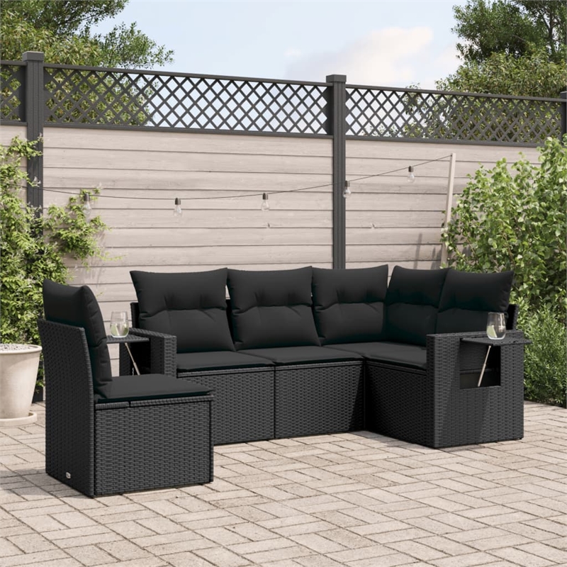 Afuera Living Contemporary Synthetic Poly Rattan 5 Piece  Sofa Set in Black