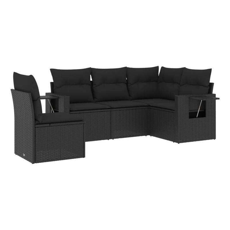 Afuera Living Contemporary Synthetic Poly Rattan 5 Piece  Sofa Set in Black
