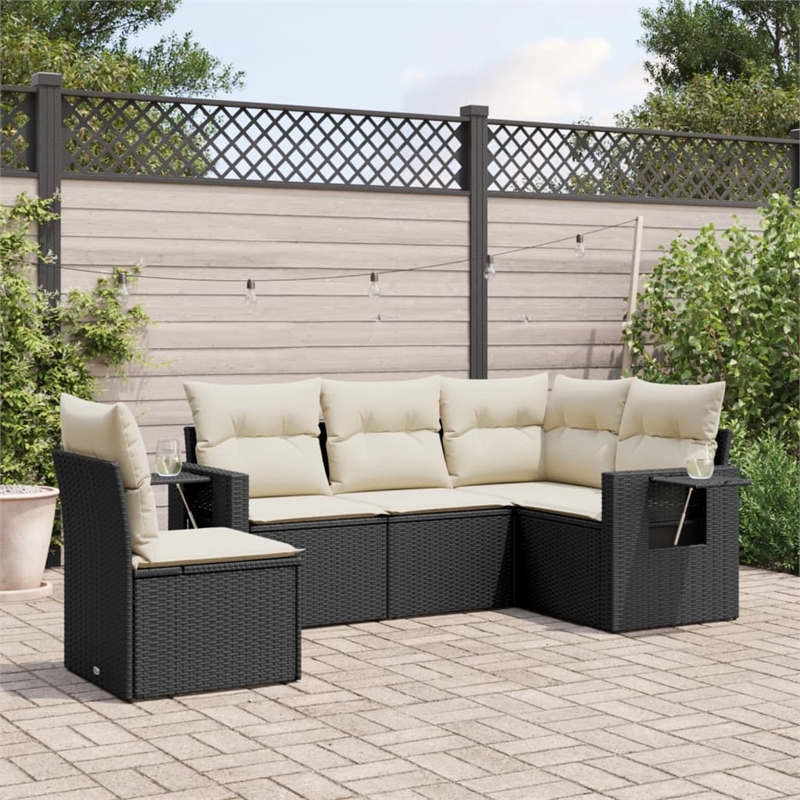 Afuera Living 5 Piece Poly Rattan Small Sofa Set in Black/Cream