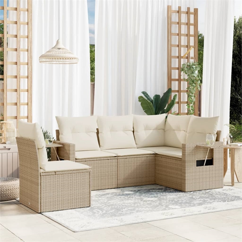 Afuera Living Contemporary 5 Piece Poly Rattan Sofa Set in Beige