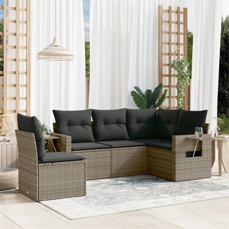 Afuera Living Contemporary 5 Piece Poly Rattan Large Sofa Set in Gray