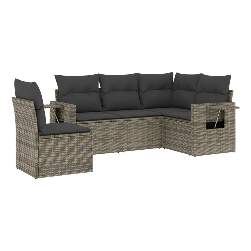 Afuera Living Contemporary 5 Piece Poly Rattan Large Sofa Set in Gray