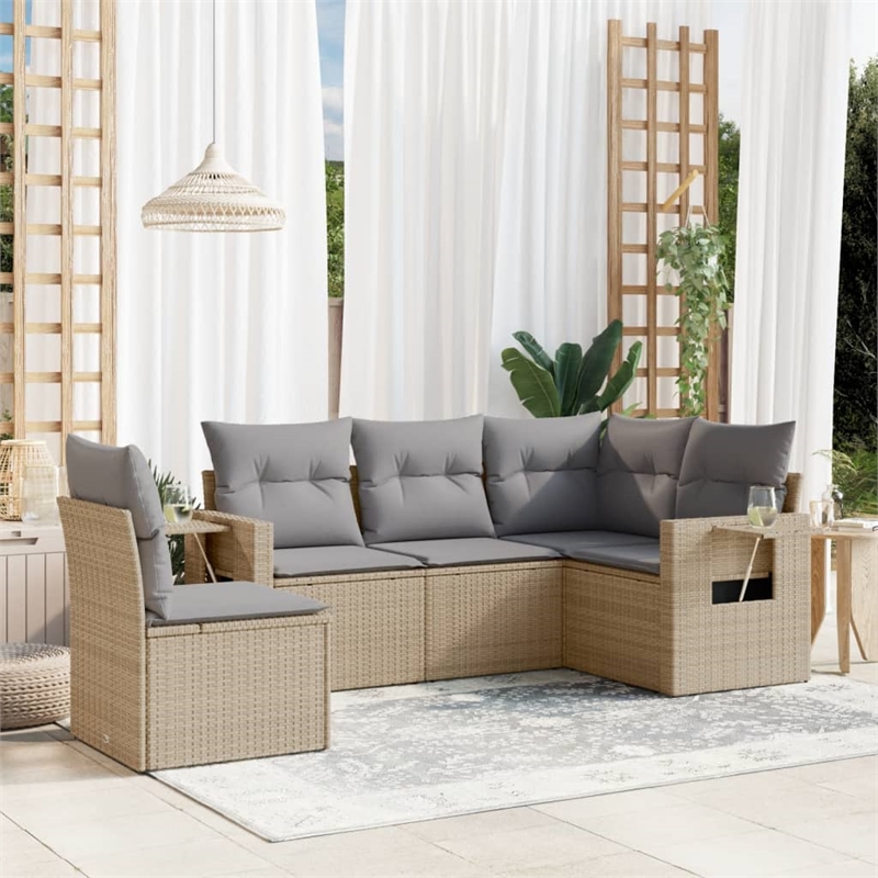 Afuera Living Contemporary Synthetic Poly Rattan  Sofa Set in Beige