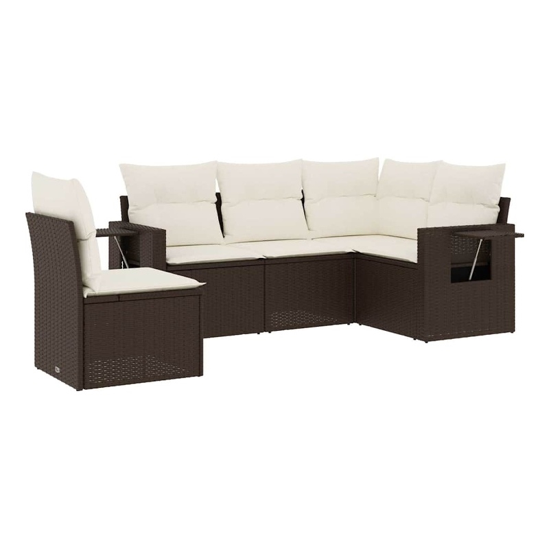 Afuera Living 5 Piece Poly Rattan Small Sofa Set in Brown/Cream