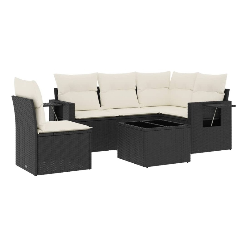 Afuera Living Contemporary 6 Piece Poly Rattan Sofa Set in Black/Cream