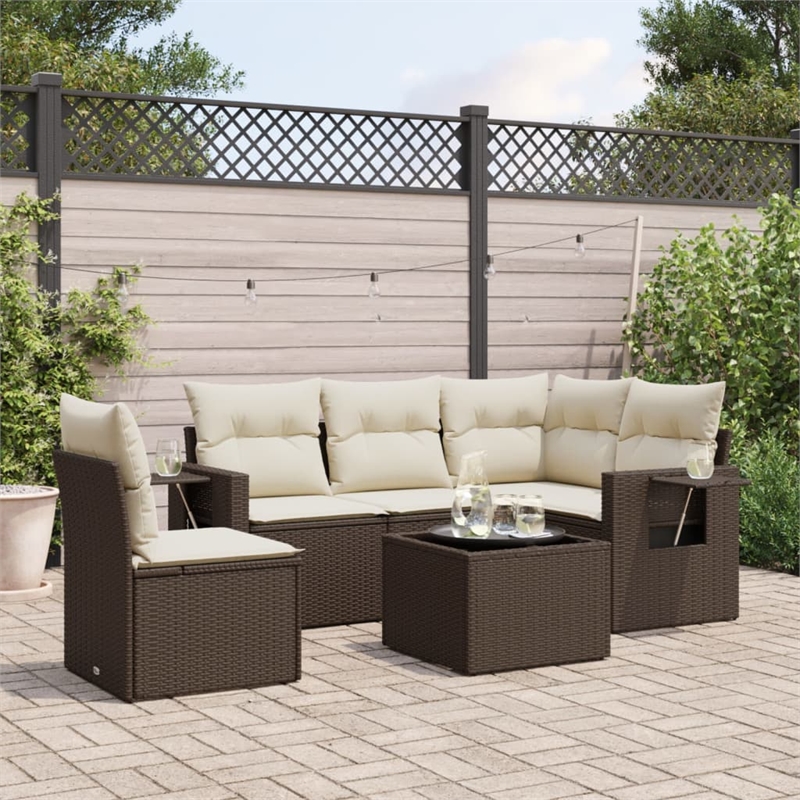 Afuera Living Contemporary 6 Piece Poly Rattan Sofa Set in Brown