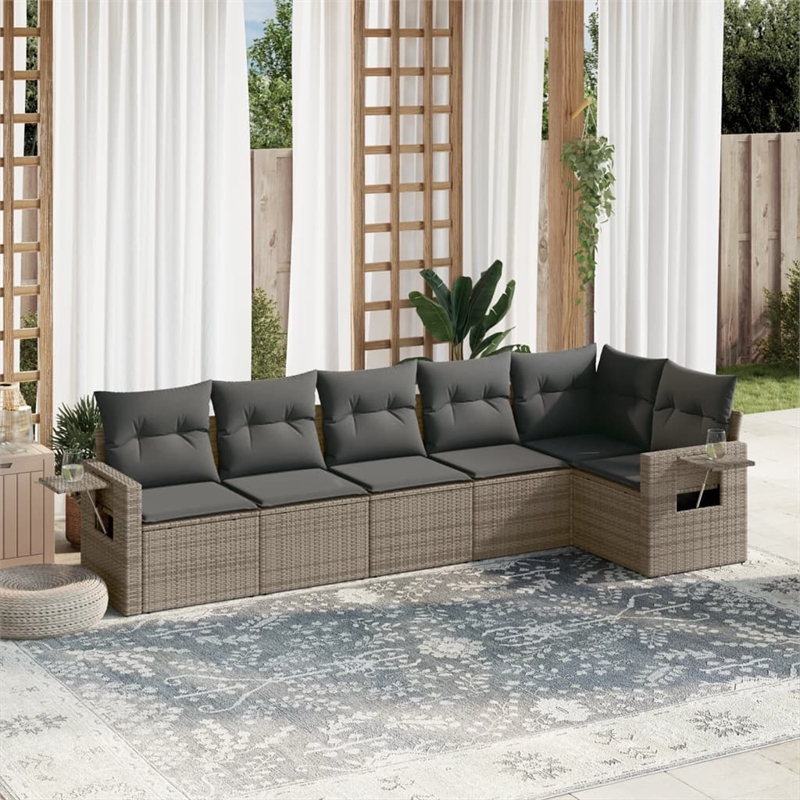 Afuera Living Contemporary 6 Piece Poly Rattan Sofa Set in Gray