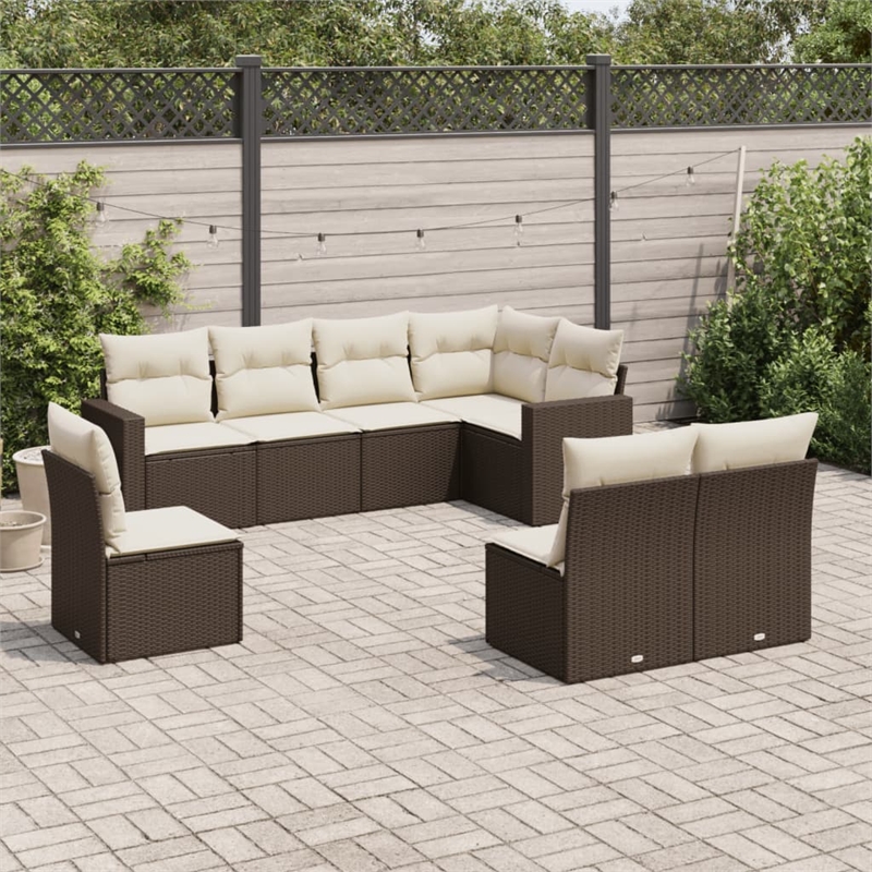 Afuera Living Contemporary 8 Piece Poly Rattan Sofa Set in Brown