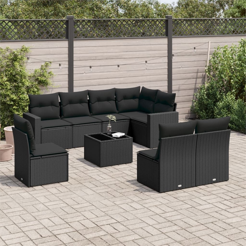 Afuera Living Contemporary 9 Piece Poly Rattan Sofa Set in Black