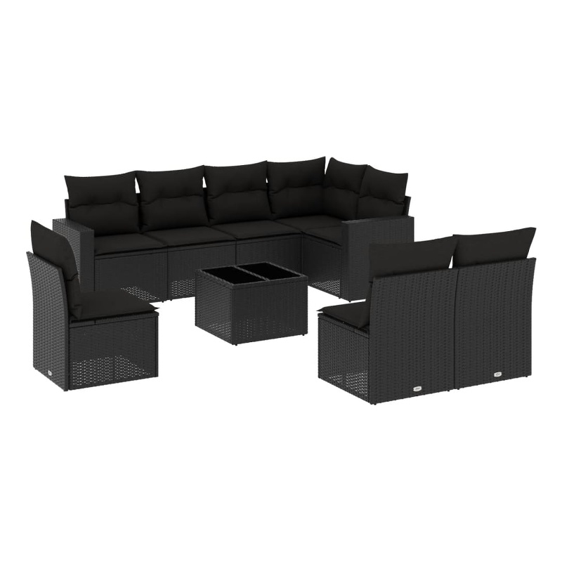 Afuera Living Contemporary 9 Piece Poly Rattan Sofa Set in Black