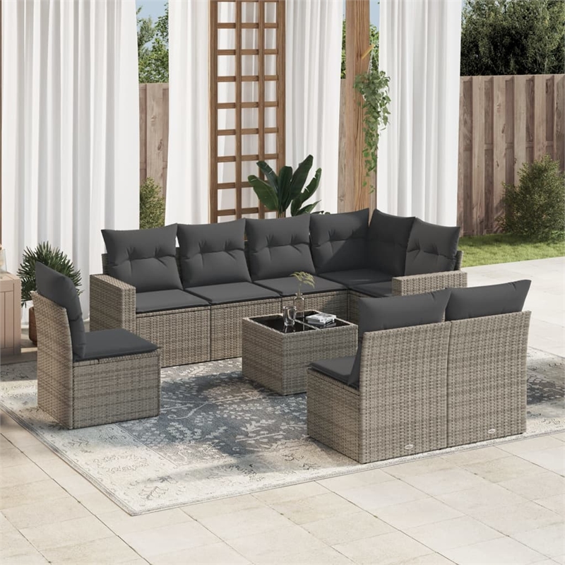 Afuera Living Contemporary 9 Piece Poly Rattan Sofa Set in Gray