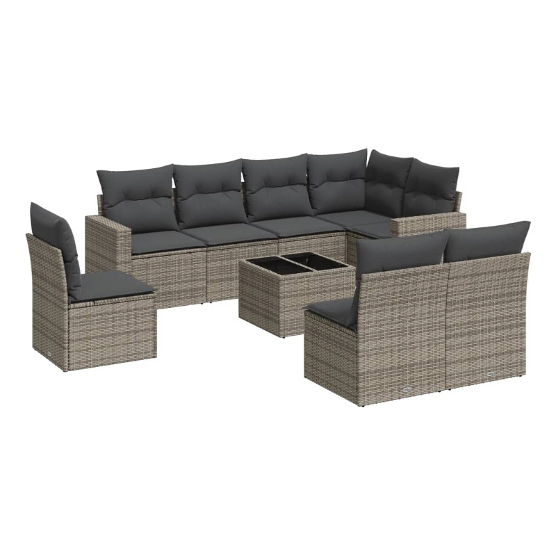 Afuera Living Contemporary 9 Piece Poly Rattan Sofa Set in Gray