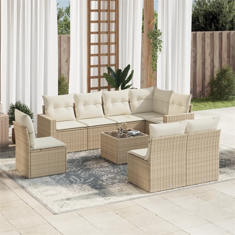 Afuera Living Contemporary 9 Piece Poly Rattan Large Sofa Set in Beige
