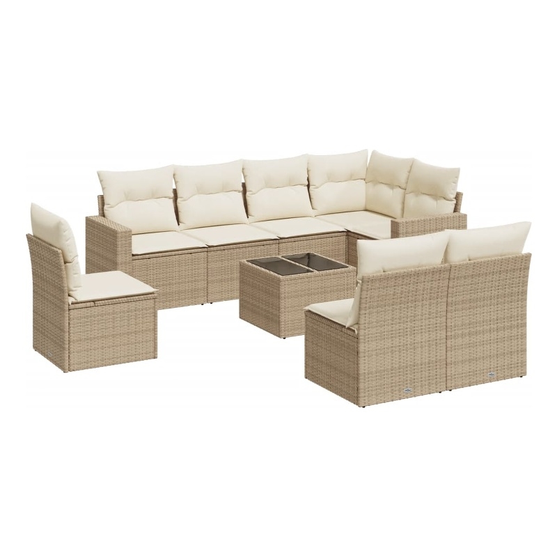 Afuera Living Contemporary 9 Piece Poly Rattan Large Sofa Set in Beige