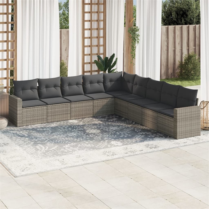 Afuera Living Contemporary 9 Piece Poly Rattan Sofa Set in Gray