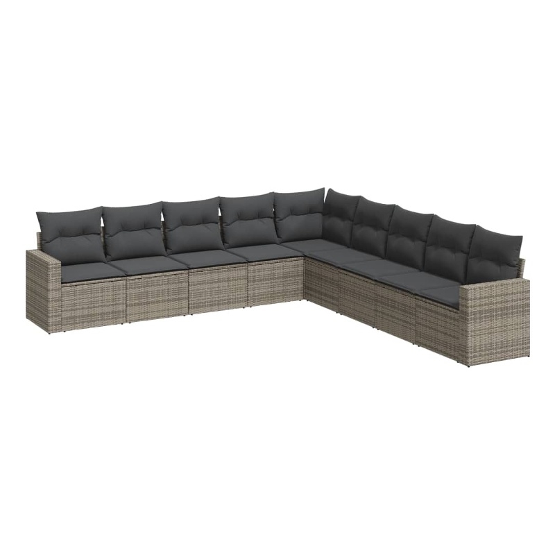 Afuera Living Contemporary 9 Piece Poly Rattan Sofa Set in Gray