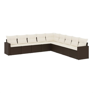 Afuera Living Contemporary Synthetic Poly Rattan 9 Piece Sofa Set in Brown/Cream