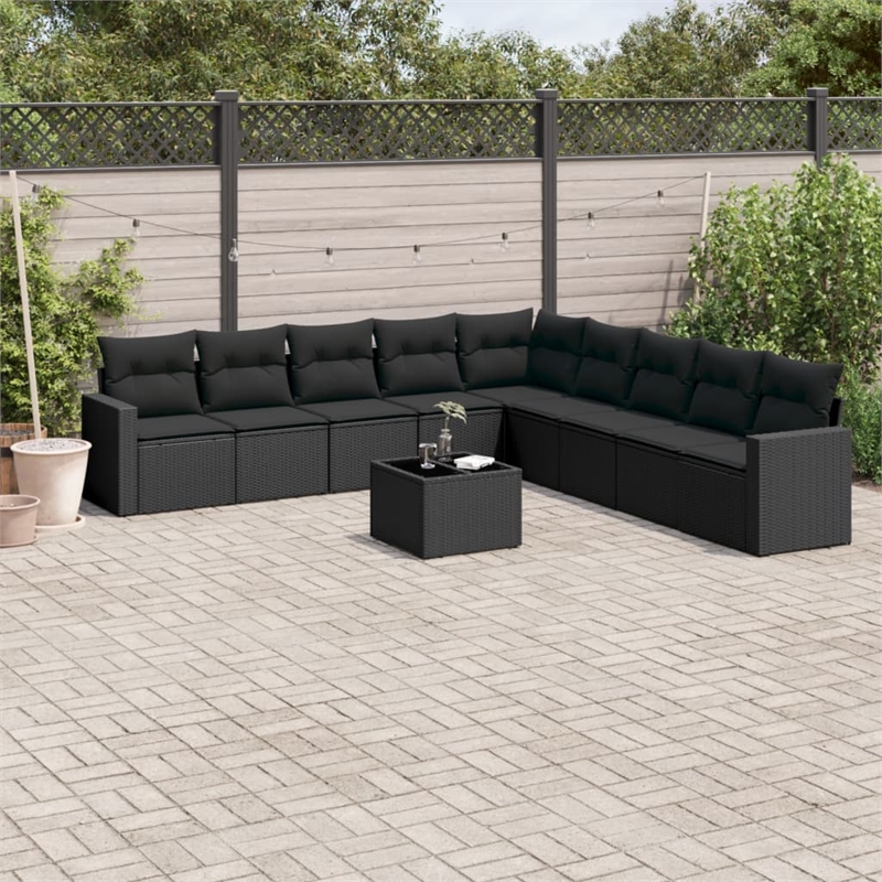 Afuera Living Contemporary 10 Piece Poly Rattan Small Sofa Set in Black