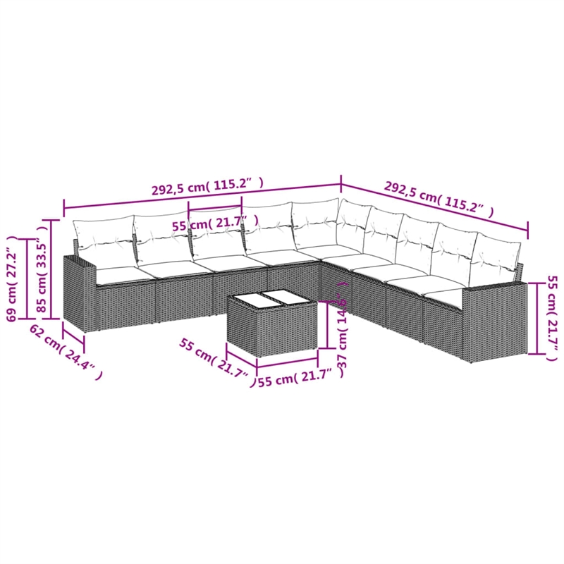 Afuera Living Contemporary 10 Piece Poly Rattan Small Sofa Set in Black