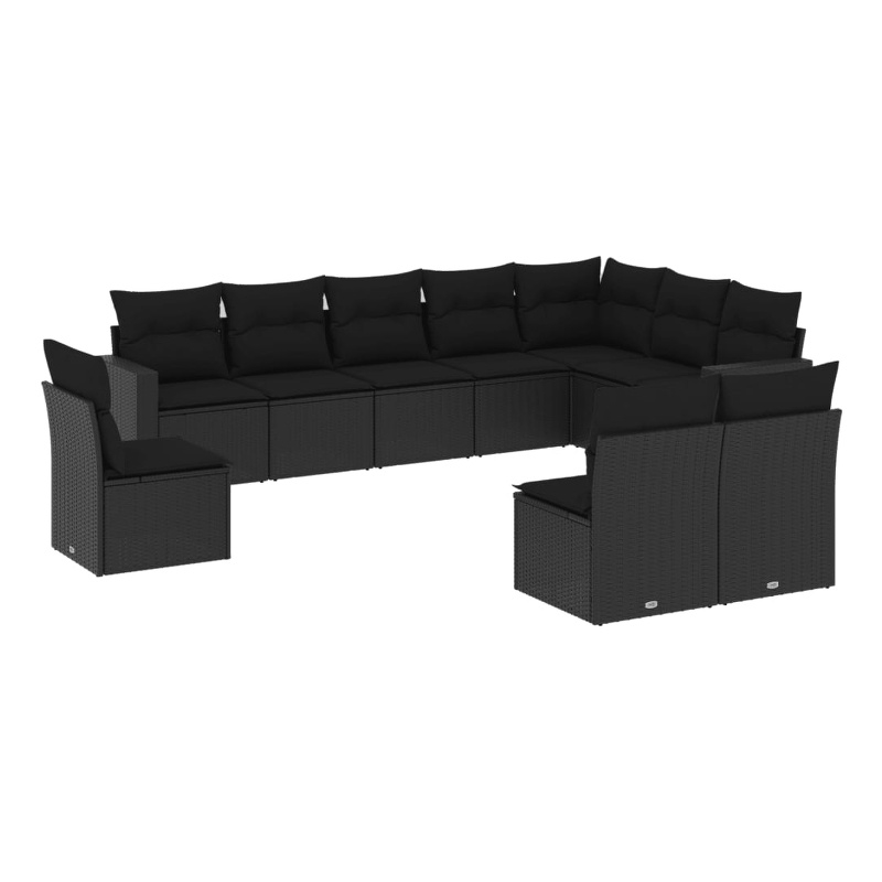 Afuera Living Contemporary Synthetic Poly Rattan 10 Piece Sofa Set in Black