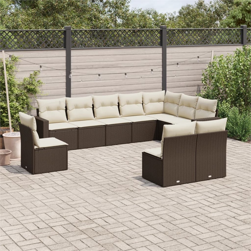 Afuera Living Contemporary 10 Piece Poly Rattan Sofa Set in Brown/Cream
