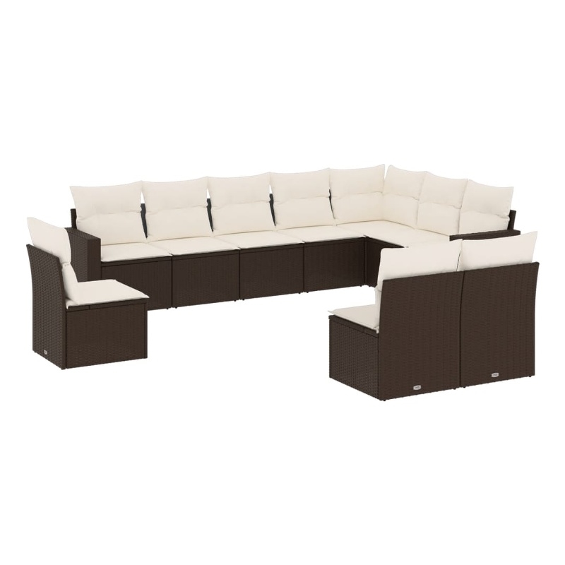 Afuera Living Contemporary 10 Piece Poly Rattan Sofa Set in Brown/Cream