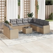 Afuera Living Contemporary Synthetic Poly Rattan 10 Piece  Sofa Set in Beige