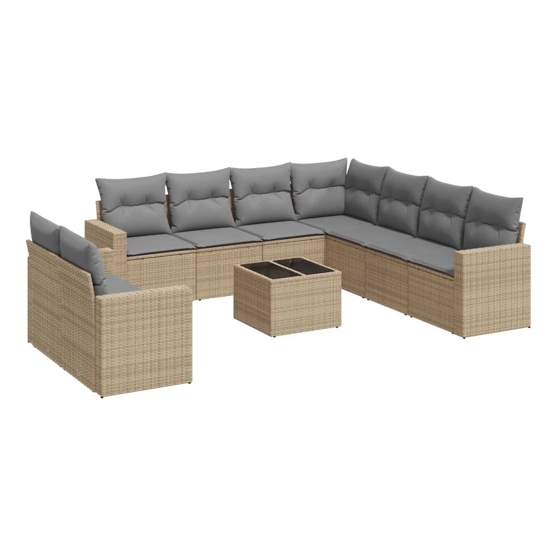 Afuera Living Contemporary Synthetic Poly Rattan 10 Piece  Sofa Set in Beige