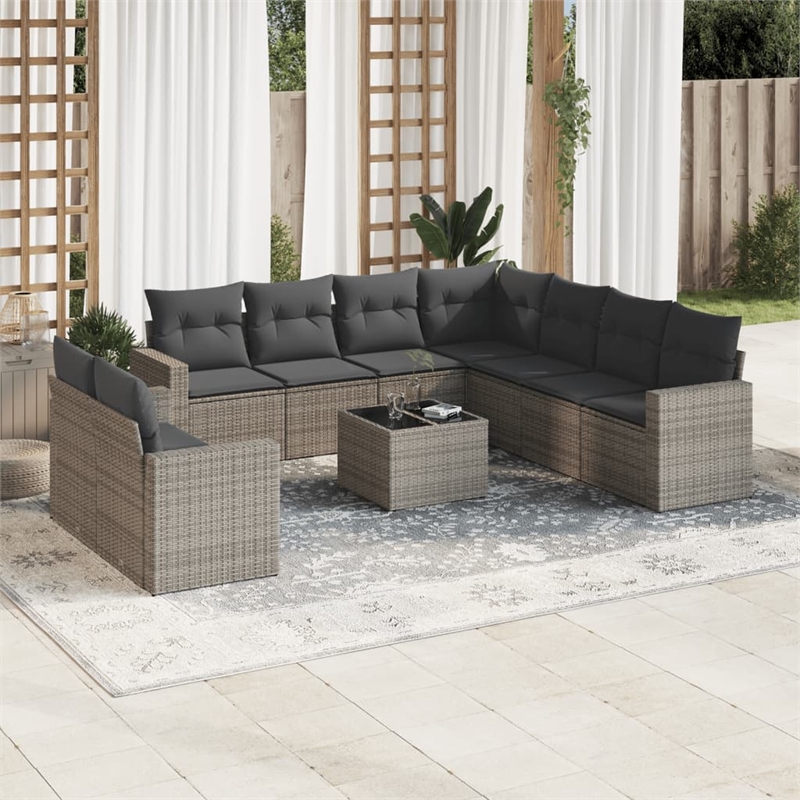 Afuera Living Contemporary 10 Piece Poly Rattan Sofa Set in Gray