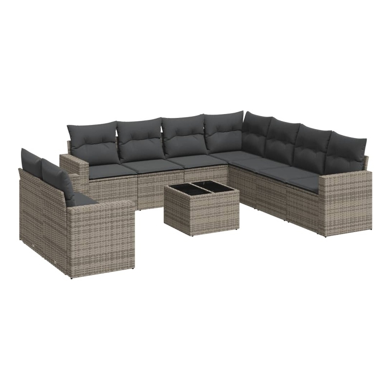 Afuera Living Contemporary 10 Piece Poly Rattan Sofa Set in Gray