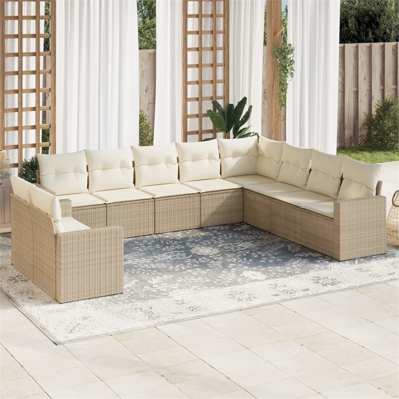 Afuera Living Contemporary Synthetic Poly Rattan 10 Piece  Sofa Set in Beige