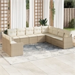Afuera Living Contemporary Synthetic Poly Rattan 10 Piece  Sofa Set in Beige