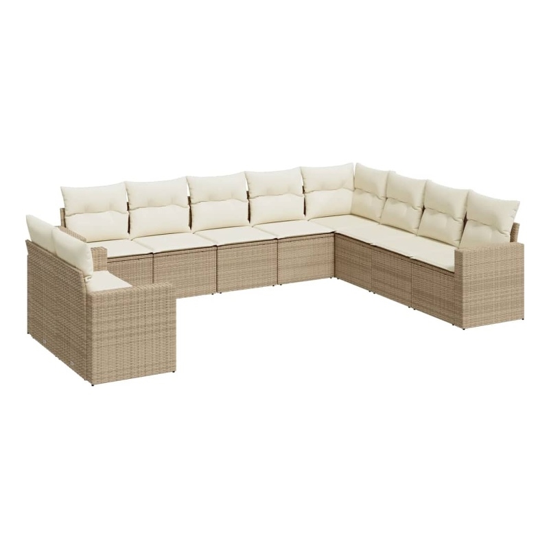 Afuera Living Contemporary Synthetic Poly Rattan 10 Piece  Sofa Set in Beige