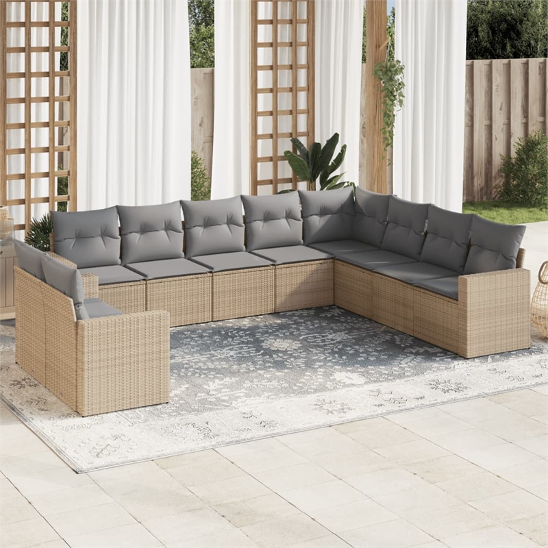Afuera Living Contemporary 10 Piece Poly Rattan Sofa Set in Gray/Beige