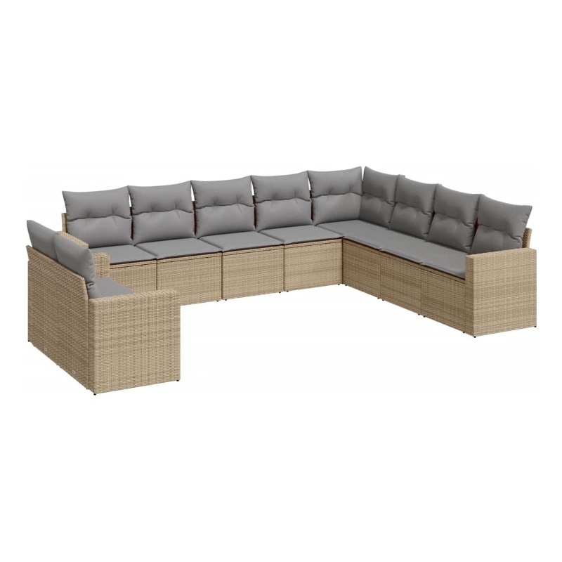 Afuera Living Contemporary 10 Piece Poly Rattan Sofa Set in Gray/Beige