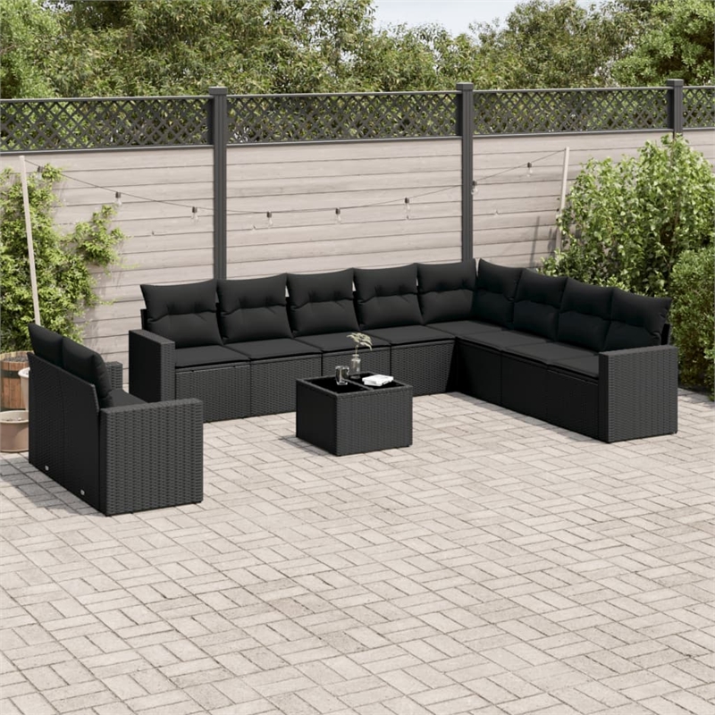 Afuera Living Contemporary 11 Piece Poly Rattan Sofa Set in Black