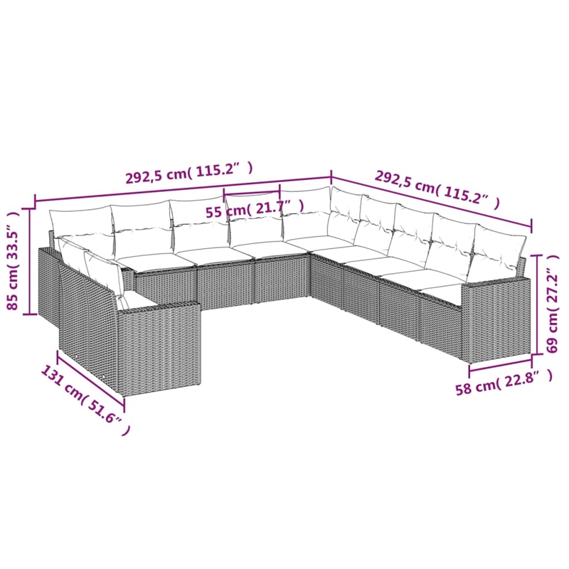 Afuera Living Contemporary 11 Piece Poly Rattan Sofa Set in Beige