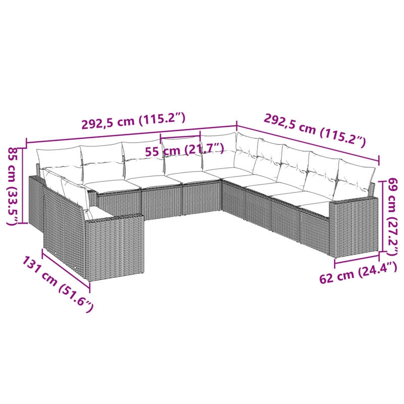 Afuera Living Contemporary Poly Rattan Sofa Set in Brown/Cream