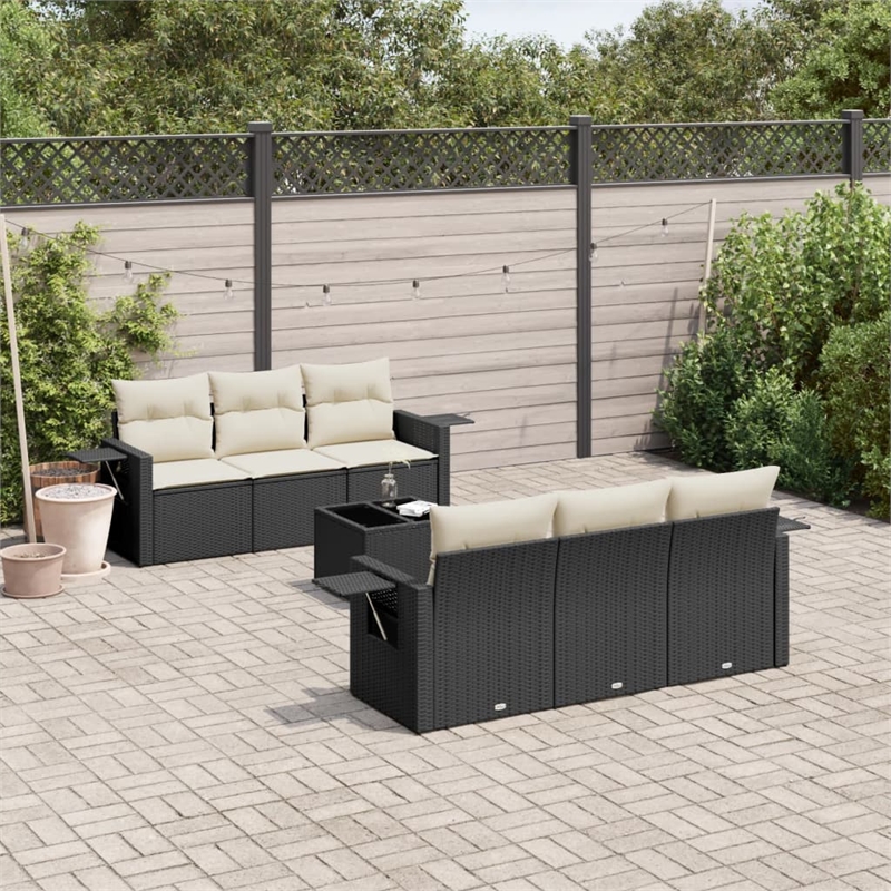 Afuera Living Contemporary 7 Piece Poly Rattan Sofa Set in Black/Cream