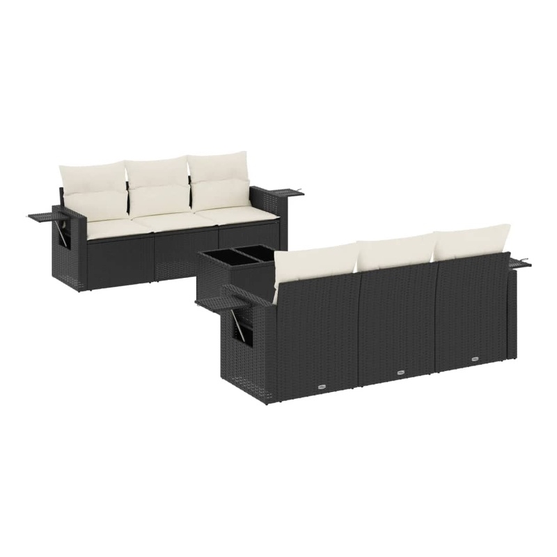 Afuera Living Contemporary 7 Piece Poly Rattan Sofa Set in Black/Cream