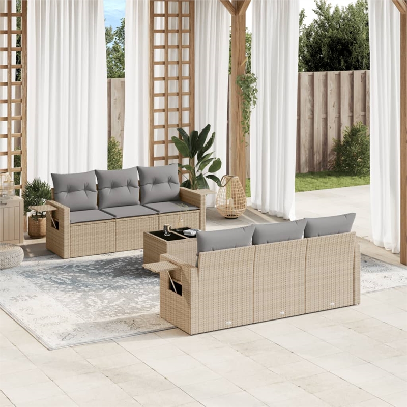Afuera Living Contemporary Synthetic Poly Rattan 7 Piece  Sofa Set in Beige